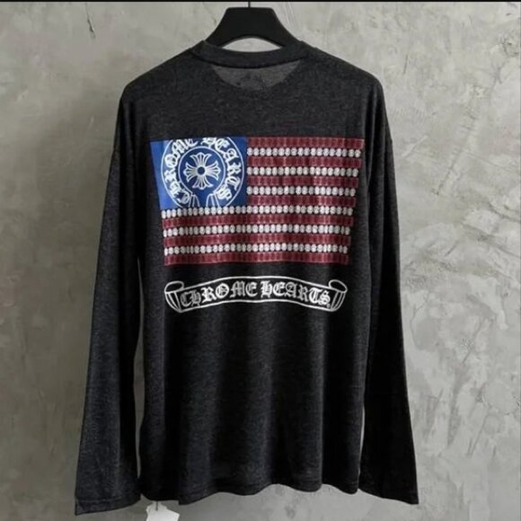 Chrome Heart America Flag Logo Sheer shirt Black - Picture 1 of 6